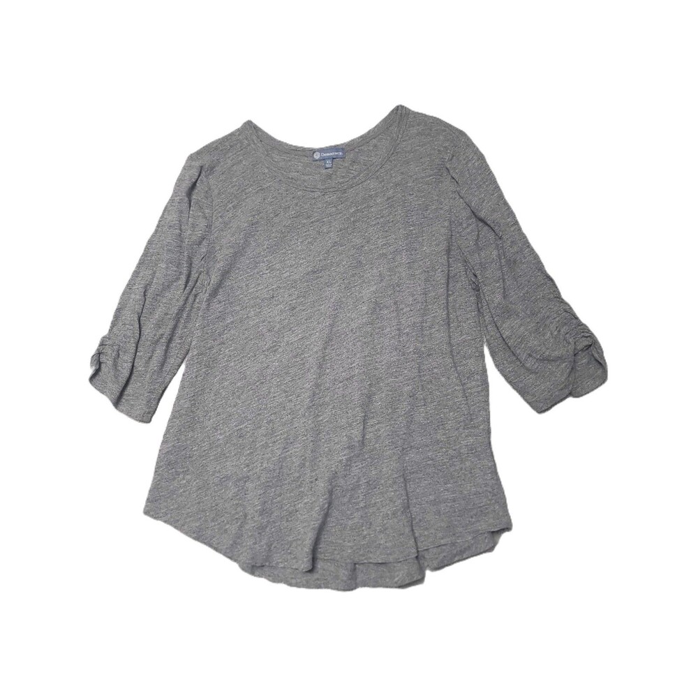 Democracy Brand Top Women's Size XL Gray 3/4 Sleeves Ruched Blouse
